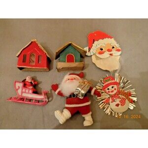 Lot of vintage Christmas village houses and ornaments